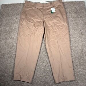 L.L. Bean Mens Wrinkle Free Cotton Dress Chino Pants Dark Khaki 42 Unfinished